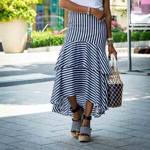 Banana Republic striped poplin high low ruffle skirt
